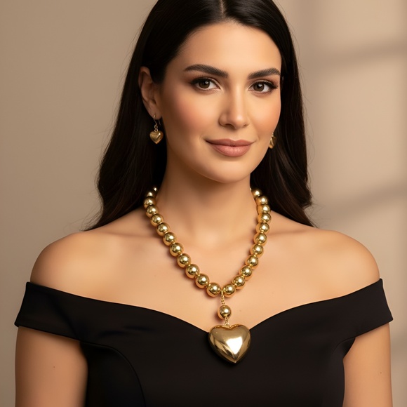 Heart Pendant & CCB Necklace Set - Picture 2 of 4